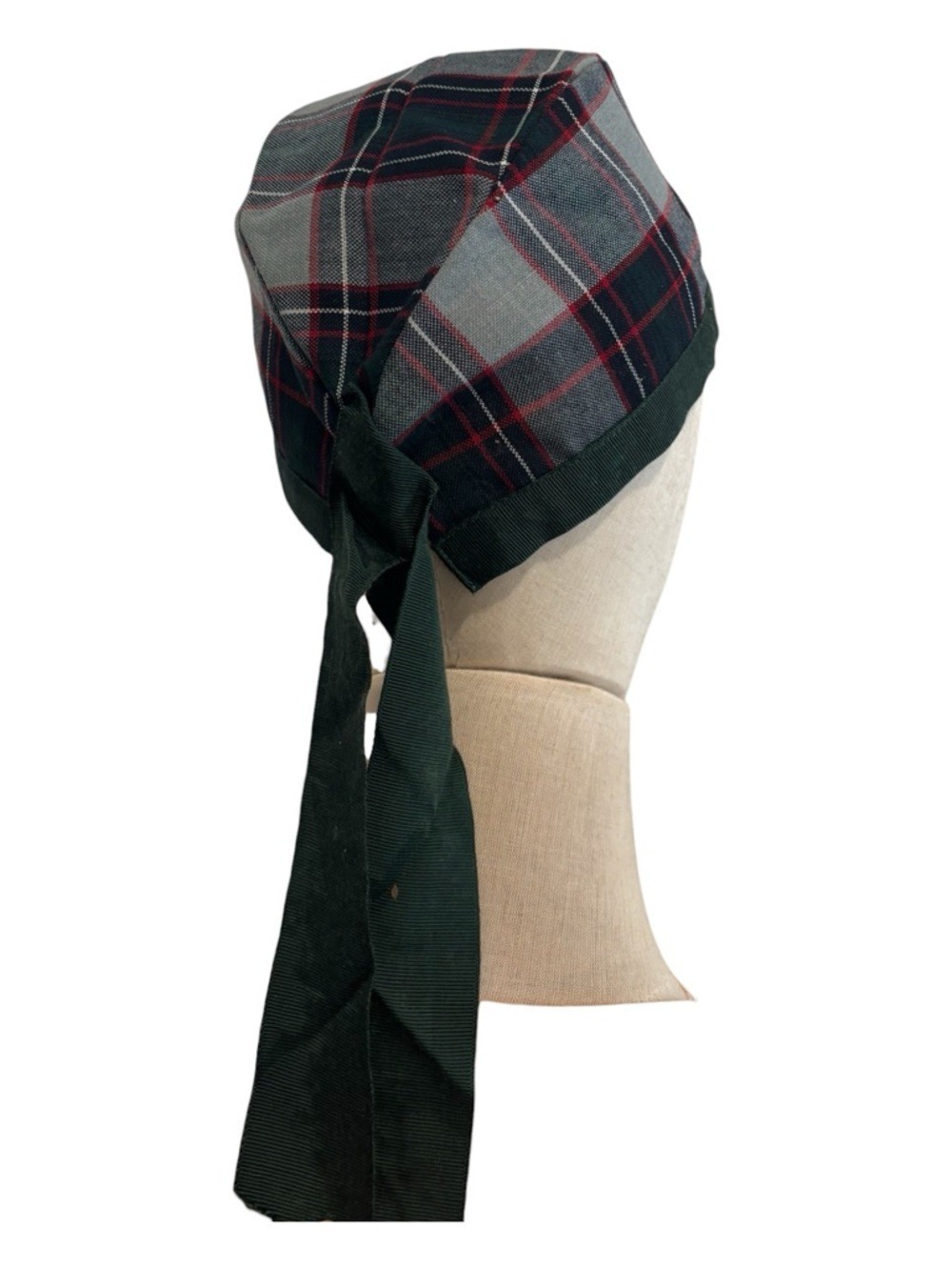VTG SCOTTISH KILMARNOCK TARTAN CAP GREEN PLAID HUNTING TARTAN W GROSGRAIN TRIM - Picture 5 of 5